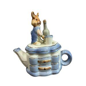 Vintage Ceramic Candle Holder Trinket Box Peter Rabbit Blue Birthday Cake Topper